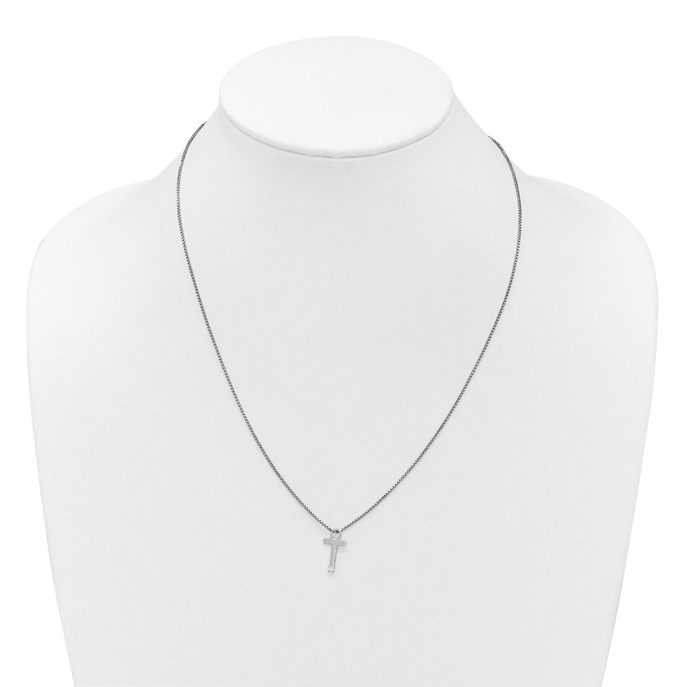 Sterling Silver Rhodium Plated White Ice .03 Diamond Initial T w/2in Ext. Necklace