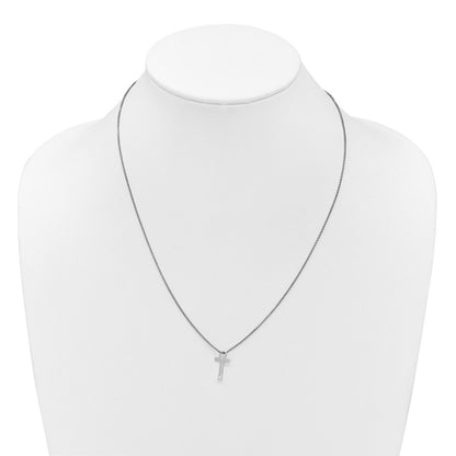 Sterling Silver Rhodium Plated White Ice .03 Diamond Initial T w/2in Ext. Necklace