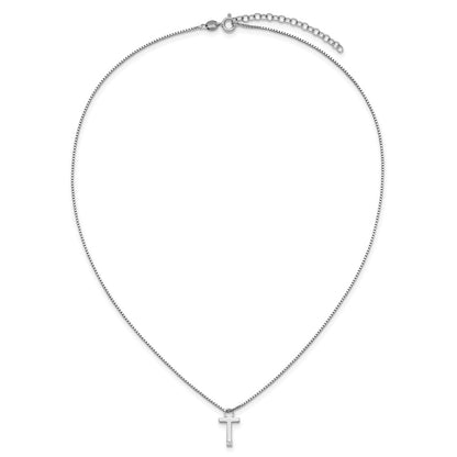 Sterling Silver Rhodium Plated White Ice .03 Diamond Initial T w/2in Ext. Necklace
