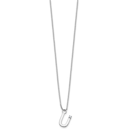 Sterling Silver Rhodium Plated White Ice .03 Diamond Initial U w/2in Ext. Necklace