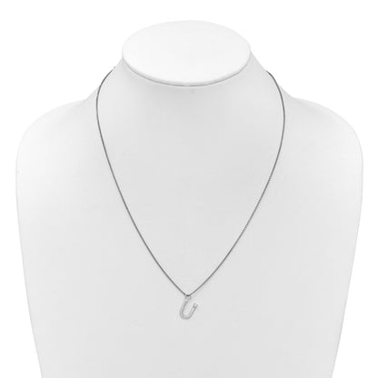 Sterling Silver Rhodium Plated White Ice .03 Diamond Initial U w/2in Ext. Necklace