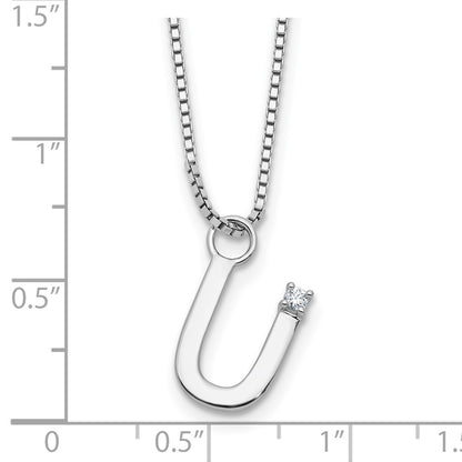 Sterling Silver Rhodium Plated White Ice .03 Diamond Initial U w/2in Ext. Necklace