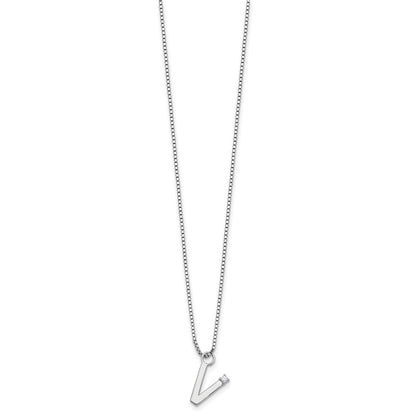 Sterling Silver Rhodium Plated White Ice .03 Diamond Initial V w/2in Ext. Necklace