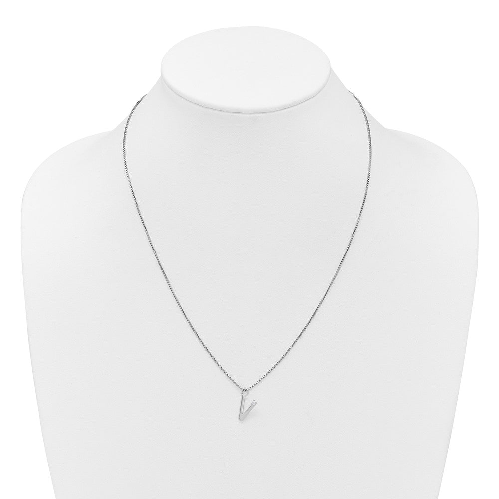 Sterling Silver Rhodium Plated White Ice .03 Diamond Initial V w/2in Ext. Necklace