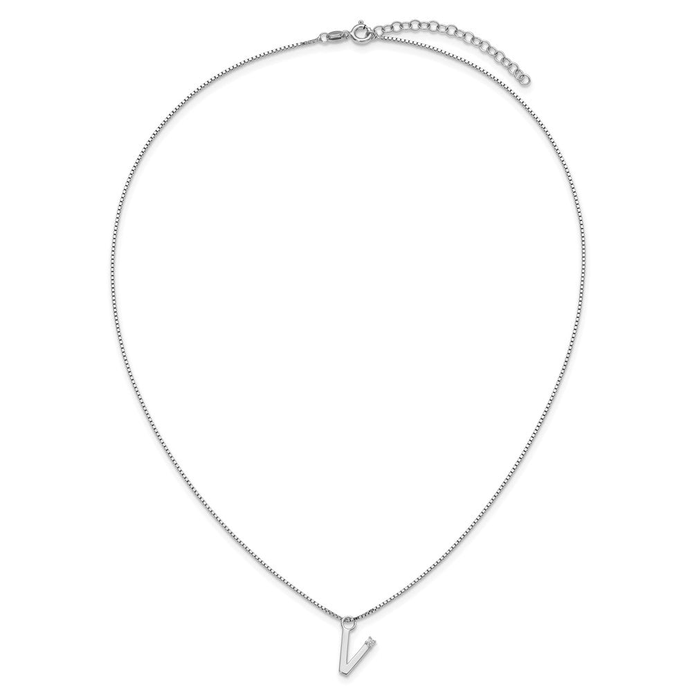 Sterling Silver Rhodium Plated White Ice .03 Diamond Initial V w/2in Ext. Necklace