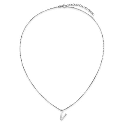 Sterling Silver Rhodium Plated White Ice .03 Diamond Initial V w/2in Ext. Necklace