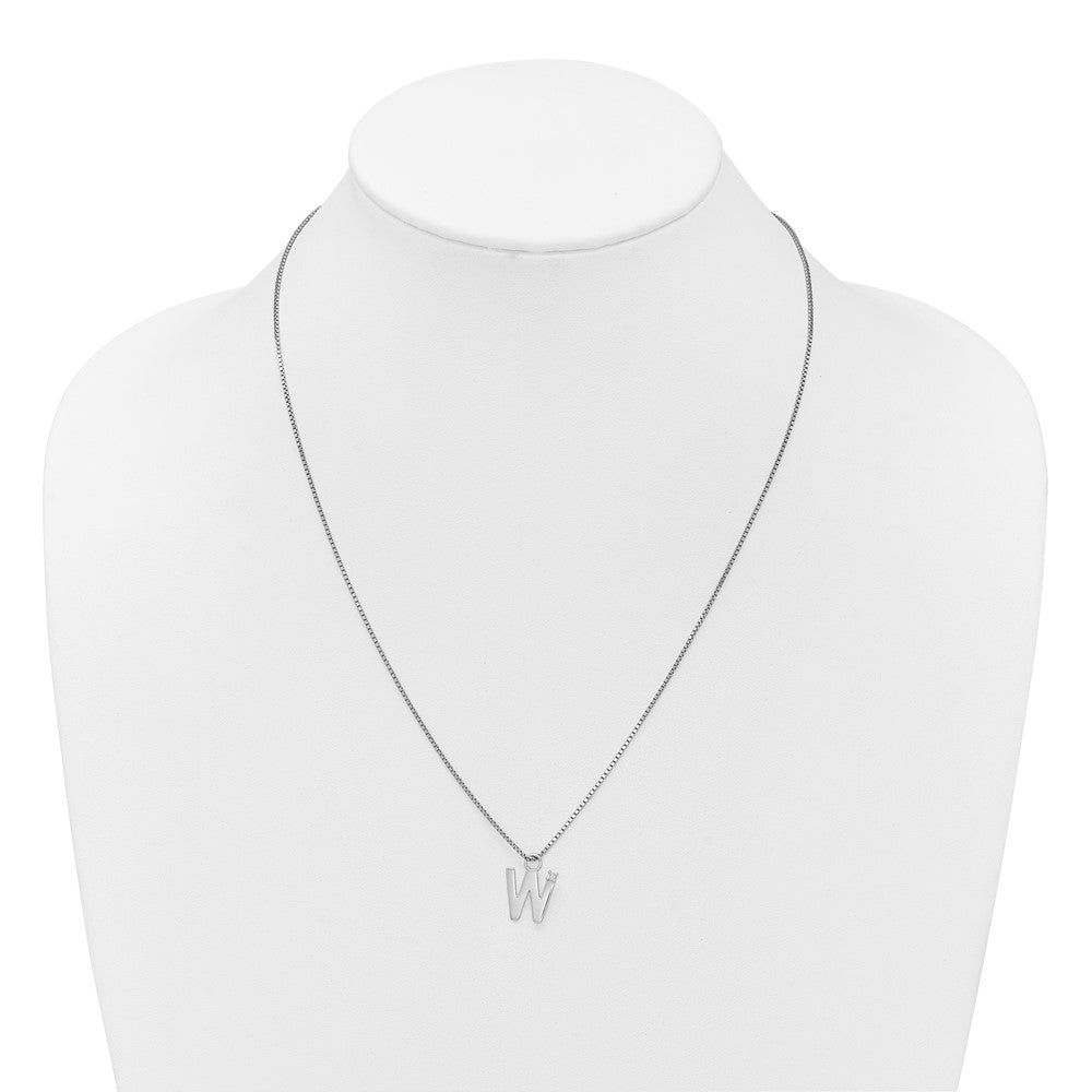 Sterling Silver Rhodium Plated White Ice .03 Diamond Initial W w/2in Ext. Necklace