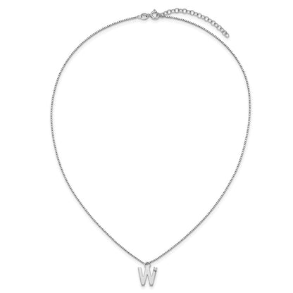 Sterling Silver Rhodium Plated White Ice .03 Diamond Initial W w/2in Ext. Necklace