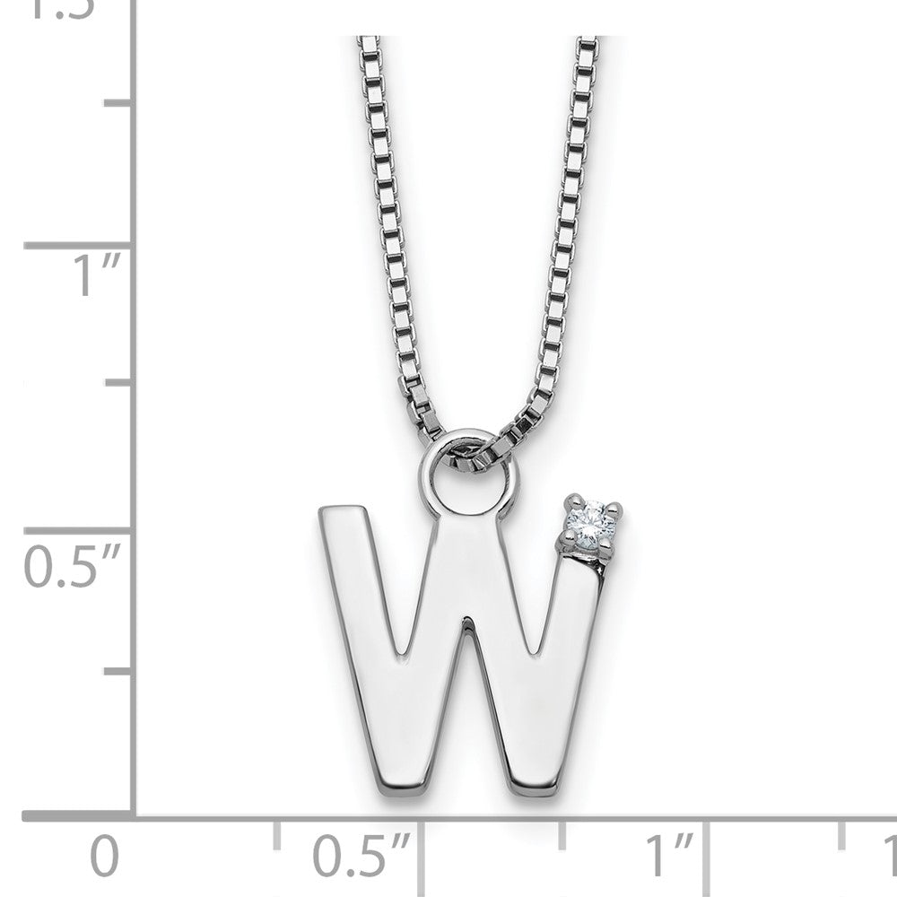 Sterling Silver Rhodium Plated White Ice .03 Diamond Initial W w/2in Ext. Necklace