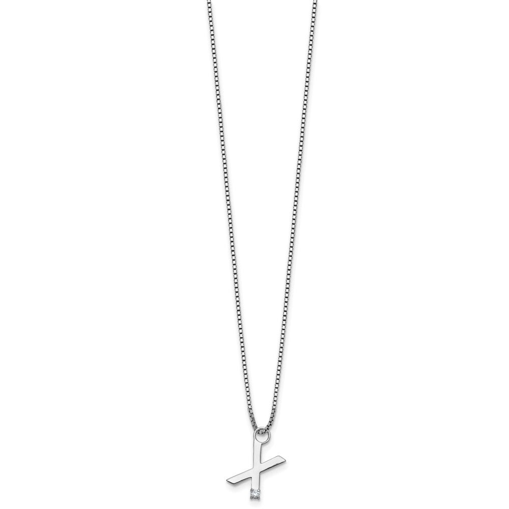 Sterling Silver Rhodium Plated White Ice .03 Diamond Initial X w/2in Ext. Necklace