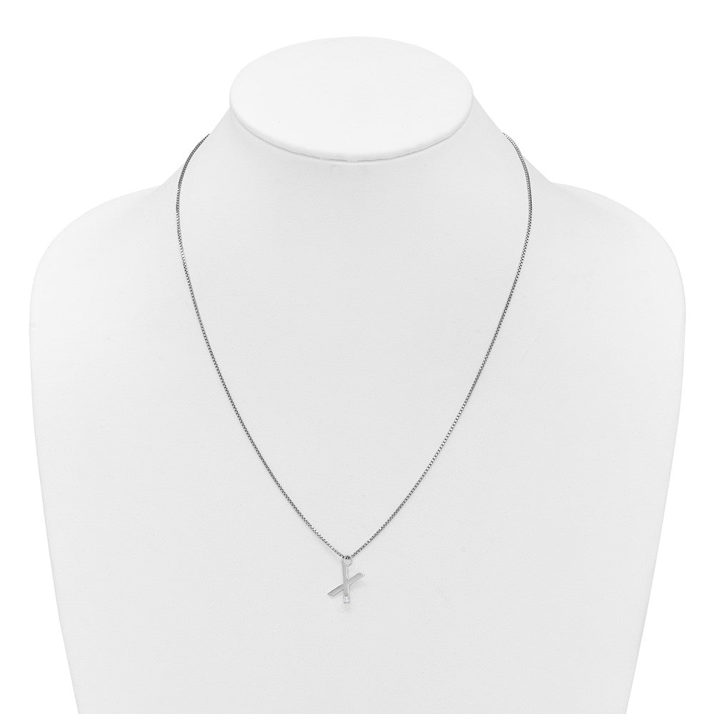 Sterling Silver Rhodium Plated White Ice .03 Diamond Initial X w/2in Ext. Necklace