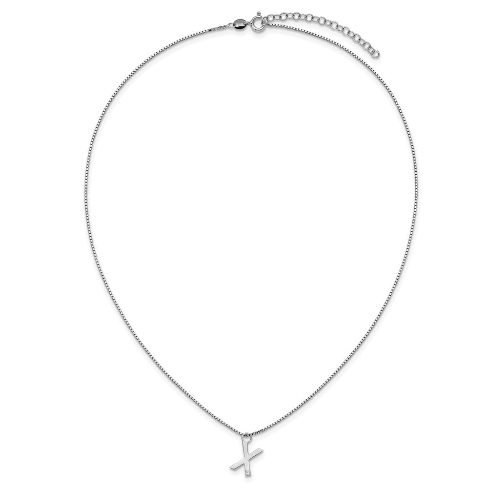Sterling Silver Rhodium Plated White Ice .03 Diamond Initial X w/2in Ext. Necklace
