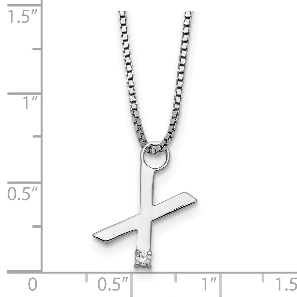 Sterling Silver Rhodium Plated White Ice .03 Diamond Initial X w/2in Ext. Necklace
