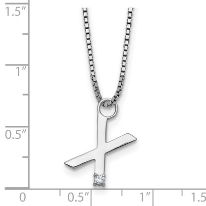 Sterling Silver Rhodium Plated White Ice .03 Diamond Initial X w/2in Ext. Necklace