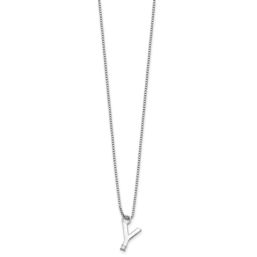 Sterling Silver Rhodium Plated White Ice .03 Diamond Initial Y w/2in Ext. Necklace