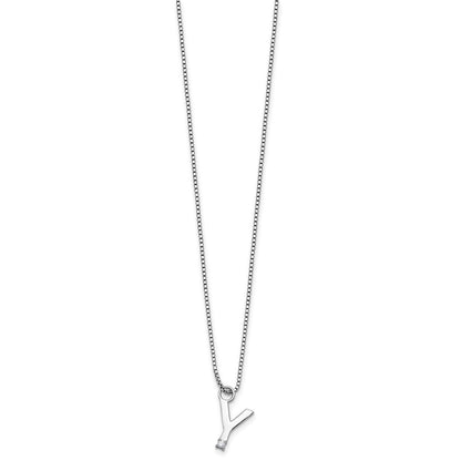 Sterling Silver Rhodium Plated White Ice .03 Diamond Initial Y w/2in Ext. Necklace