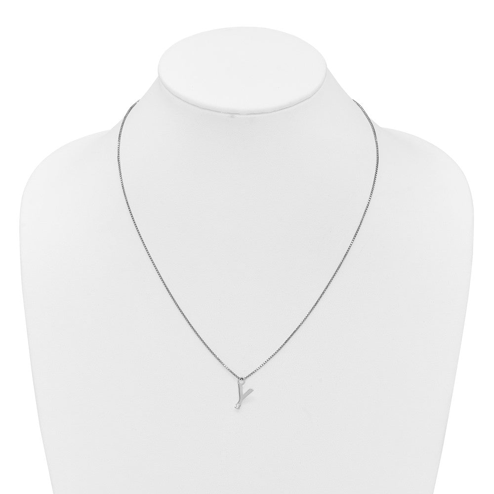 Sterling Silver Rhodium Plated White Ice .03 Diamond Initial Y w/2in Ext. Necklace