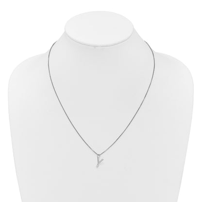 Sterling Silver Rhodium Plated White Ice .03 Diamond Initial Y w/2in Ext. Necklace