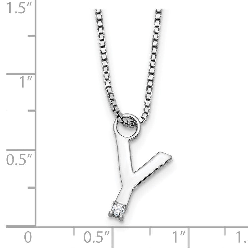 Sterling Silver Rhodium Plated White Ice .03 Diamond Initial Y w/2in Ext. Necklace