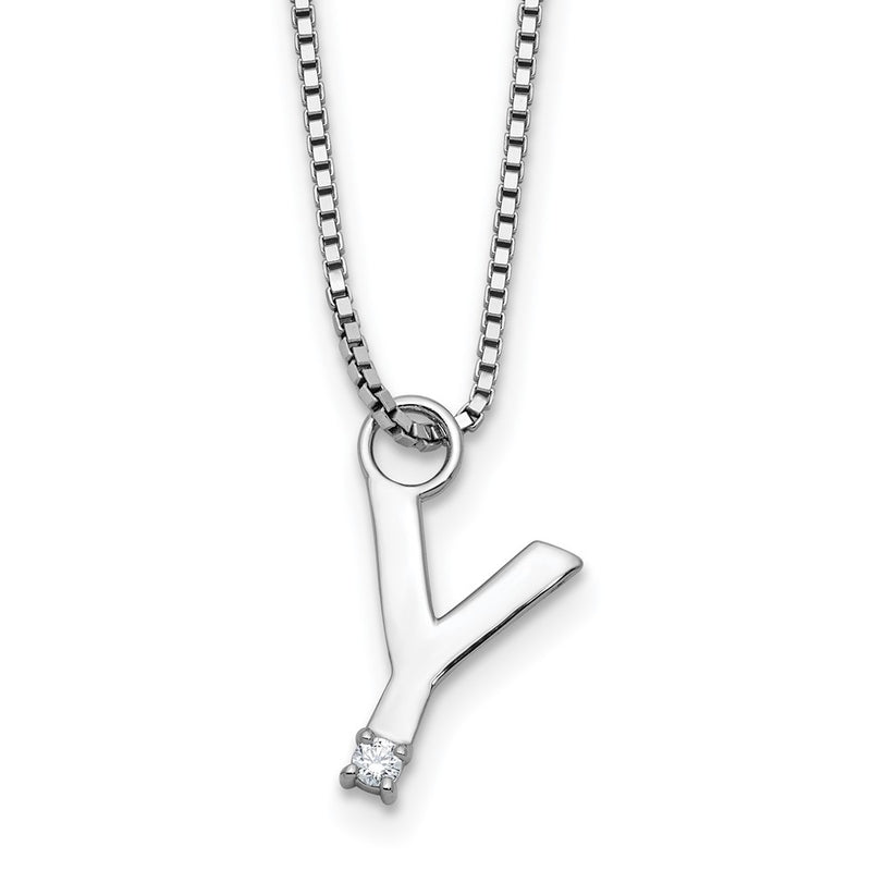 Sterling Silver Rhodium Plated White Ice .03 Diamond Initial Y w/2in Ext. Necklace
