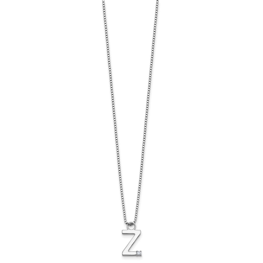 Sterling Silver Rhodium Plated White Ice .03 Diamond Initial Z w/2in Ext. Necklace