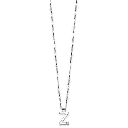 Sterling Silver Rhodium Plated White Ice .03 Diamond Initial Z w/2in Ext. Necklace
