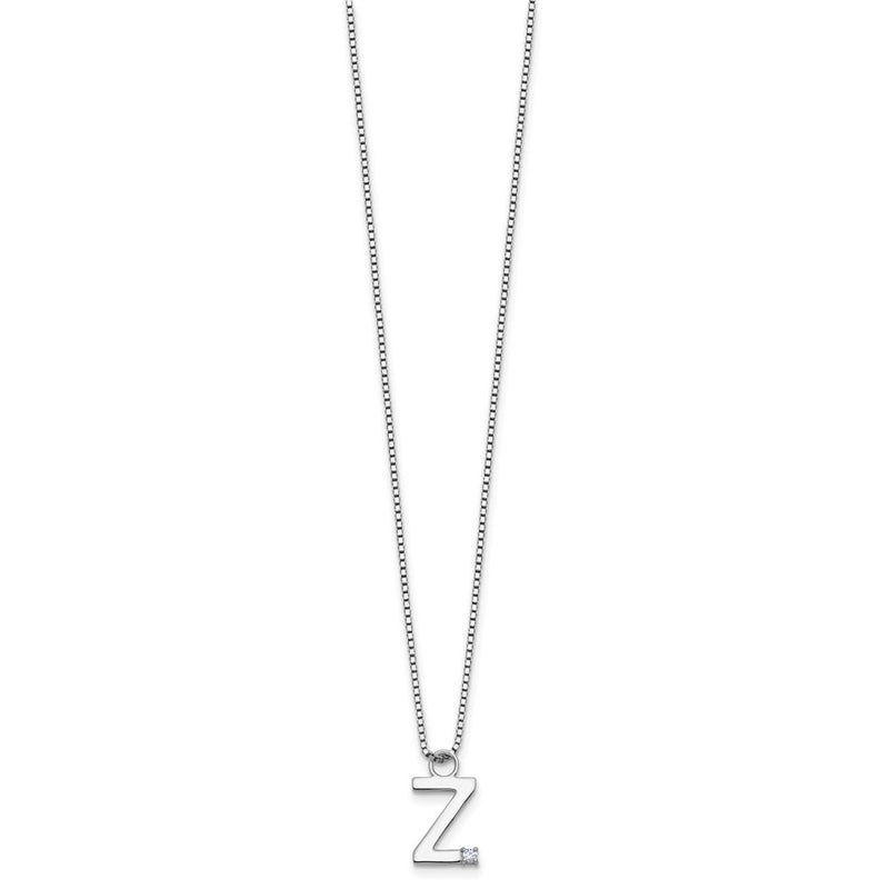 Sterling Silver Rhodium Plated White Ice .03 Diamond Initial Z w/2in Ext. Necklace