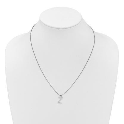 Sterling Silver Rhodium Plated White Ice .03 Diamond Initial Z w/2in Ext. Necklace
