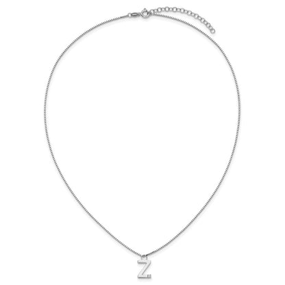 Sterling Silver Rhodium Plated White Ice .03 Diamond Initial Z w/2in Ext. Necklace