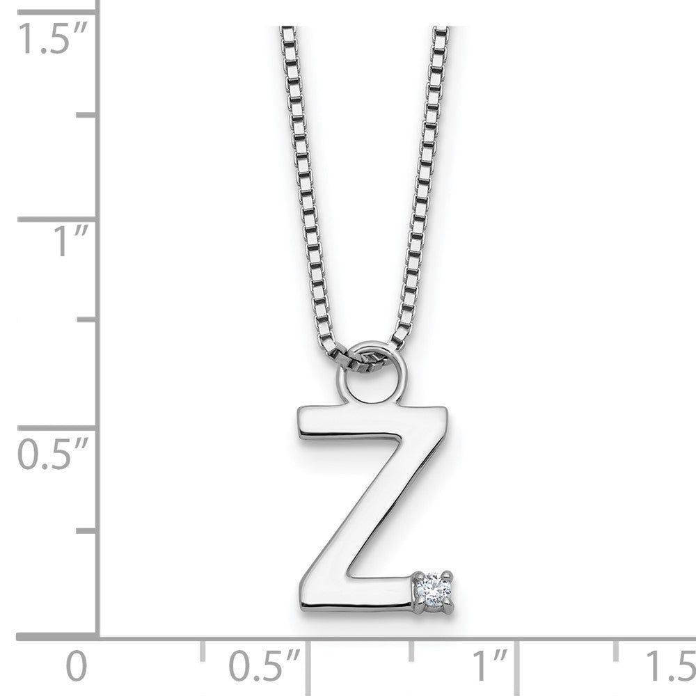 Sterling Silver Rhodium Plated White Ice .03 Diamond Initial Z w/2in Ext. Necklace