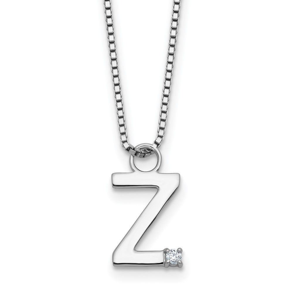 Sterling Silver Rhodium Plated White Ice .03 Diamond Initial Z w/2in Ext. Necklace