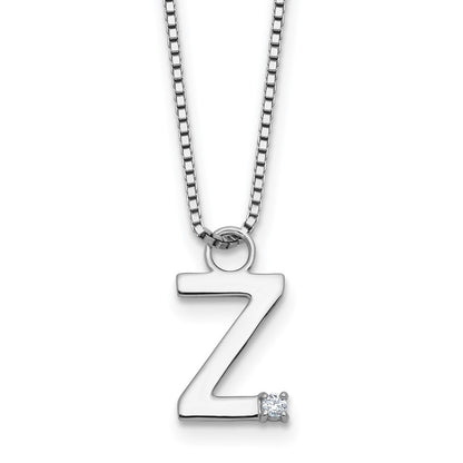Sterling Silver Rhodium Plated White Ice .03 Diamond Initial Z w/2in Ext. Necklace