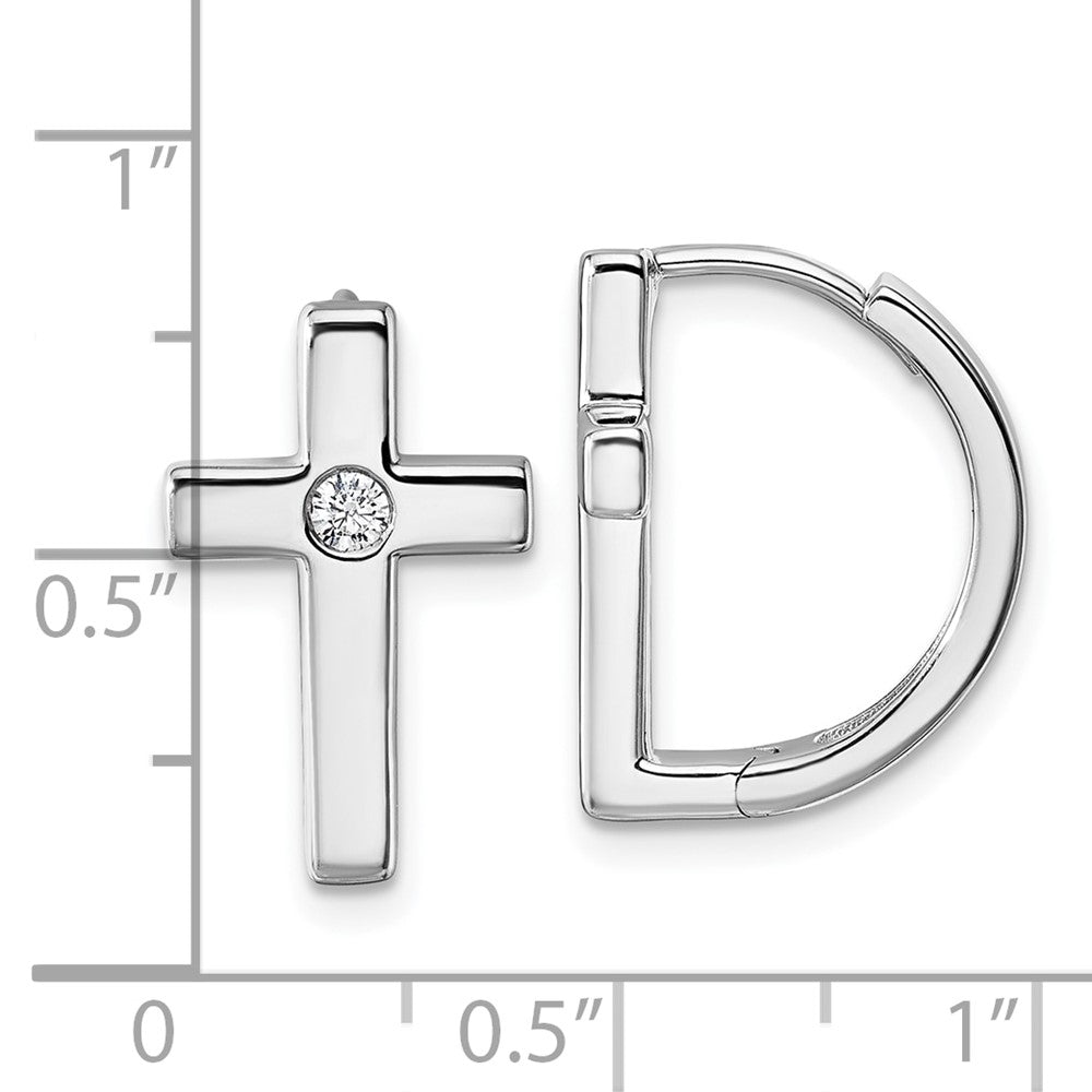 Sterling Silver Rhodium Plated White Ice .01 Diamond Cross Hoop Earrings