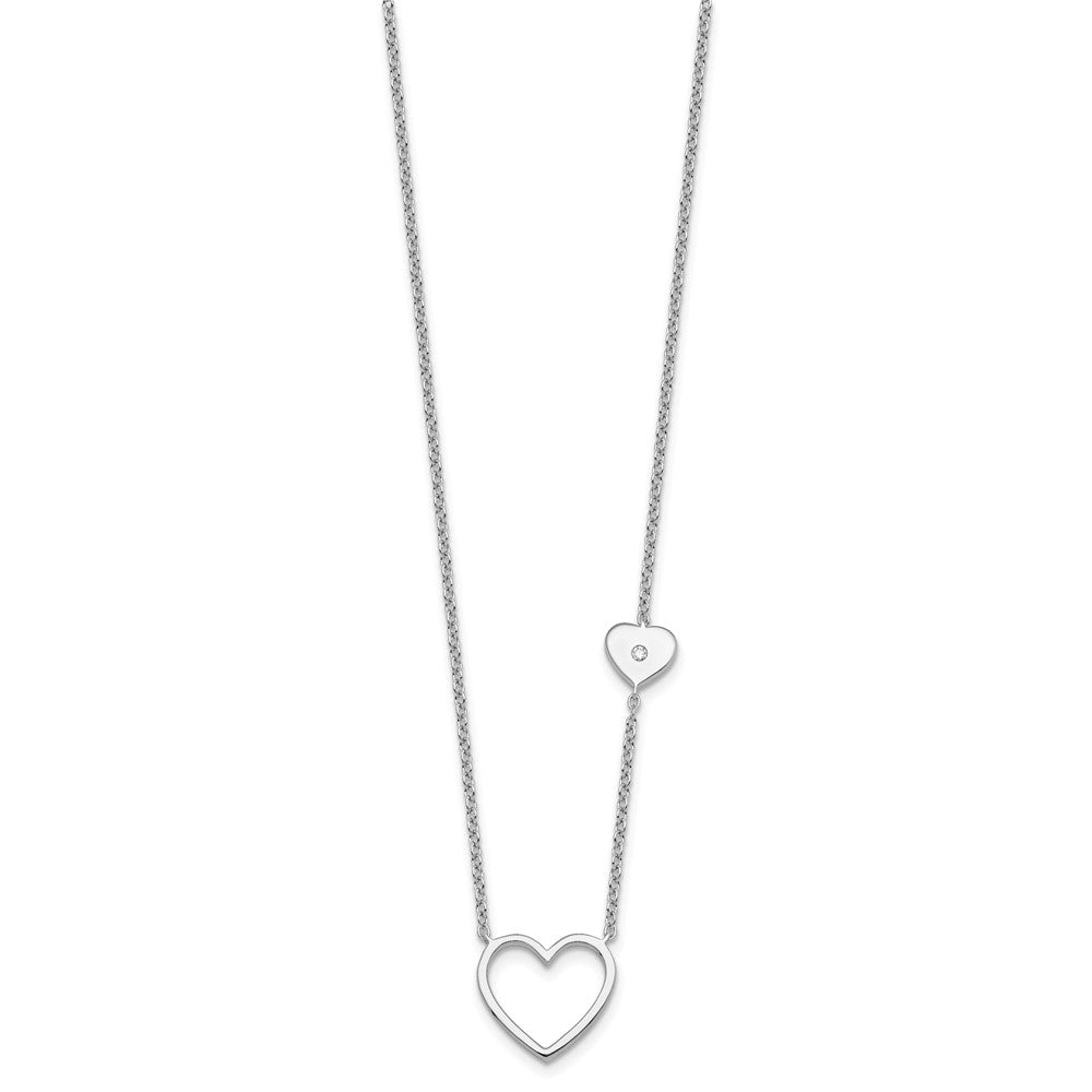 Sterling Silver Rhodium Plated White Ice .03 Diamond Hearts Necklace