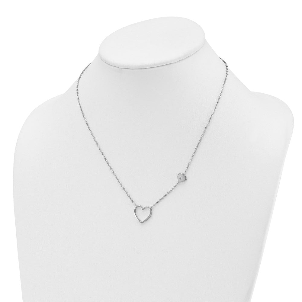 Sterling Silver Rhodium Plated White Ice .03 Diamond Hearts Necklace