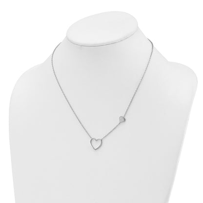 Sterling Silver Rhodium Plated White Ice .03 Diamond Hearts Necklace