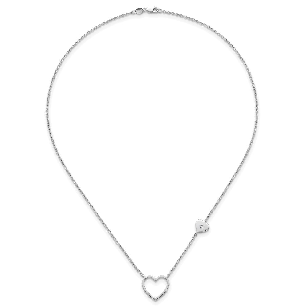 Sterling Silver Rhodium Plated White Ice .03 Diamond Hearts Necklace