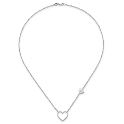 Sterling Silver Rhodium Plated White Ice .03 Diamond Hearts Necklace