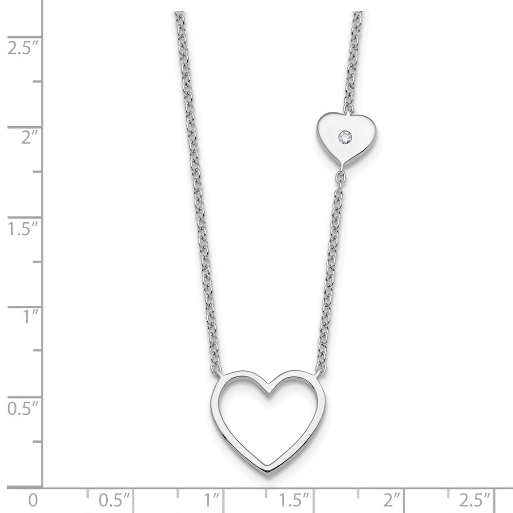 Sterling Silver Rhodium Plated White Ice .03 Diamond Hearts Necklace
