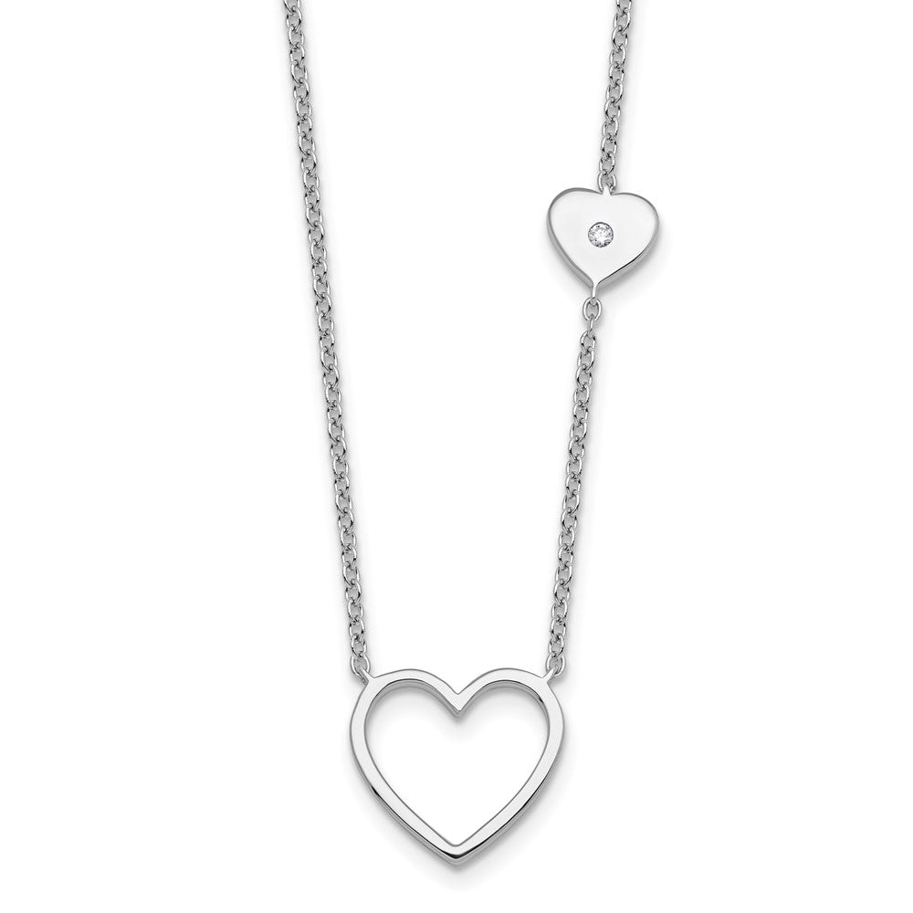 Sterling Silver Rhodium Plated White Ice .03 Diamond Hearts Necklace