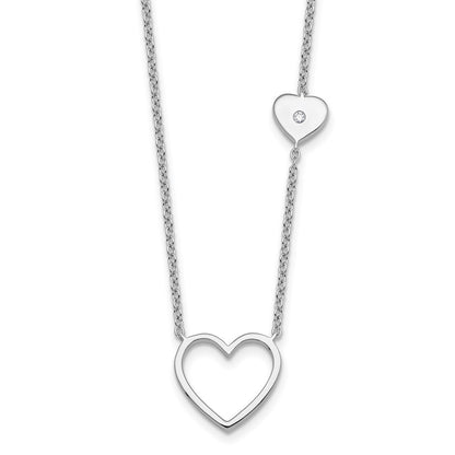 Sterling Silver Rhodium Plated White Ice .03 Diamond Hearts Necklace