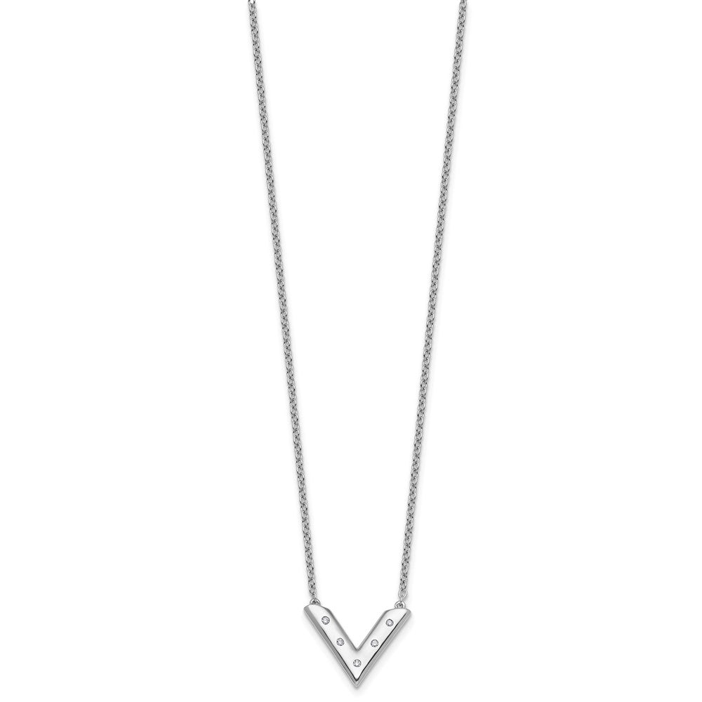 Sterling Silver Rhodium Plated White Ice .05 Diamond V Necklace