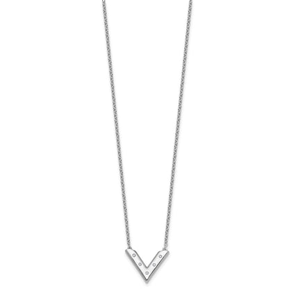 Sterling Silver Rhodium Plated White Ice .05 Diamond V Necklace