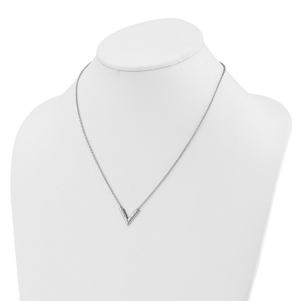 Sterling Silver Rhodium Plated White Ice .05 Diamond V Necklace