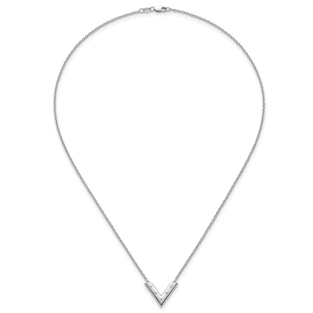 Sterling Silver Rhodium Plated White Ice .05 Diamond V Necklace