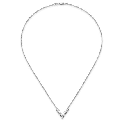 Sterling Silver Rhodium Plated White Ice .05 Diamond V Necklace