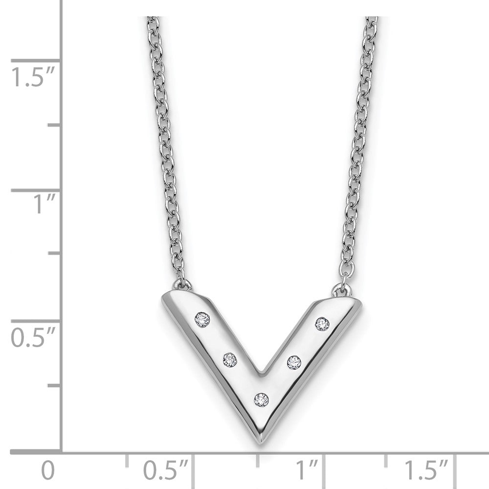 Sterling Silver Rhodium Plated White Ice .05 Diamond V Necklace