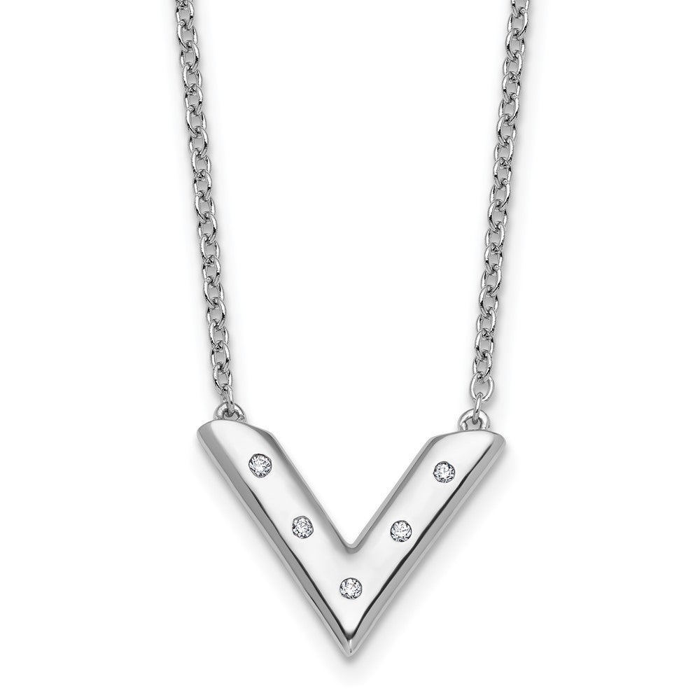 Sterling Silver Rhodium Plated White Ice .05 Diamond V Necklace