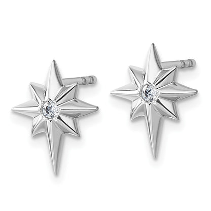 Sterling Silver Rhodium Plated White Ice .05 Diamond Star Post Earrings