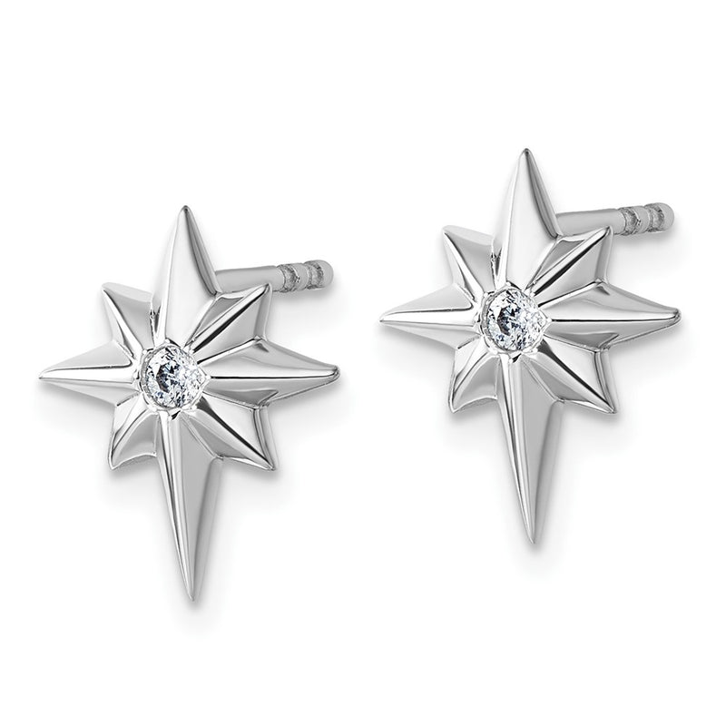 Sterling Silver Rhodium Plated White Ice .05 Diamond Star Post Earrings